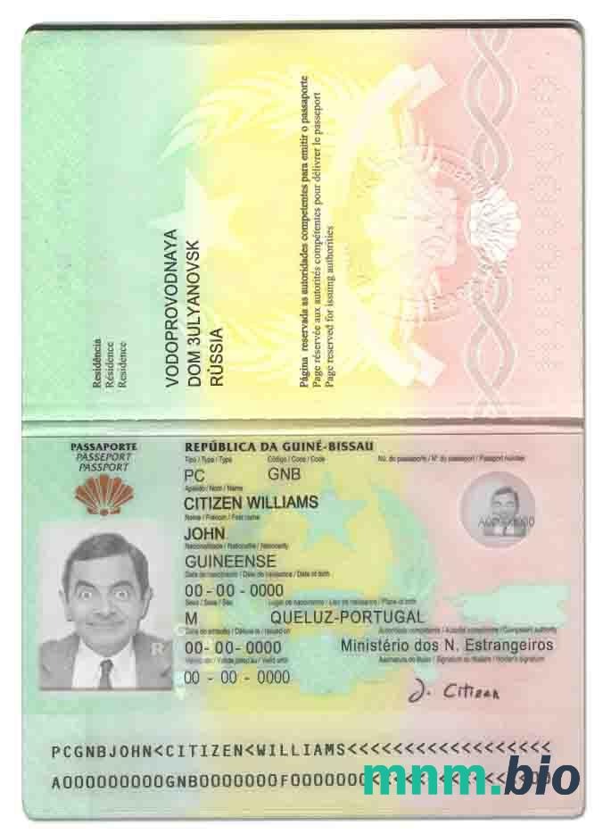 Przykład paszportu Gwinei Bissau w formacie PSD, w pełni edytowalny